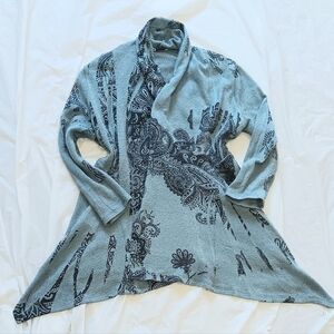 Women's Striking Teal and Black Paisley Light Jacket or Sorong, Poly. Medium